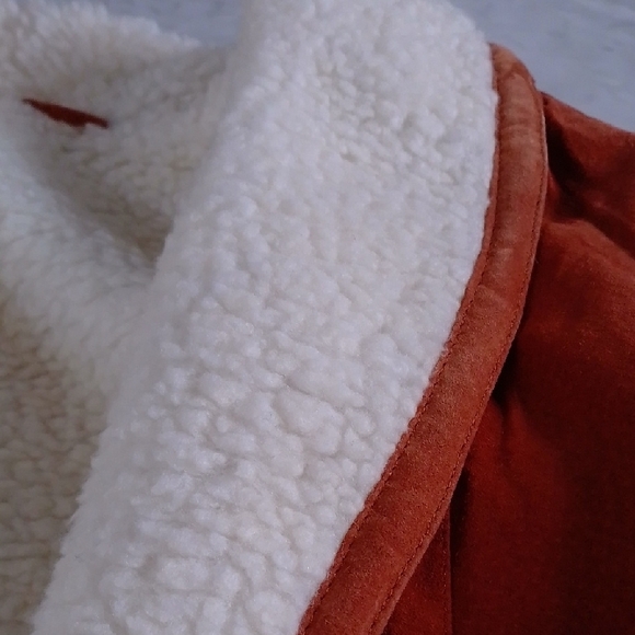 Vintage 80s Leather Sherpa Lined Jacket Shearling Collar - Picture 6 of 11